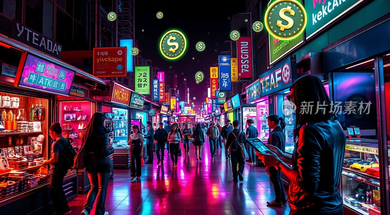 霓虹灯下的繁华夜市