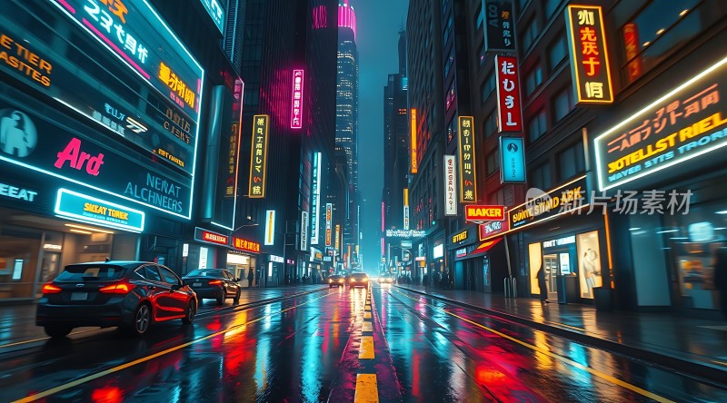 霓虹灯下的繁华都市夜景