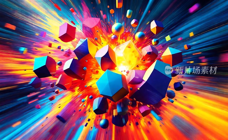 五彩斑斓几何体爆炸