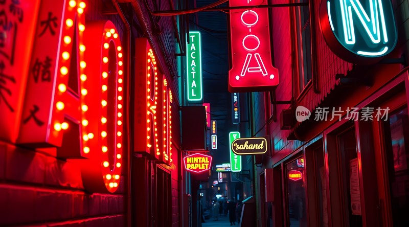 霓虹灯下的繁华街道