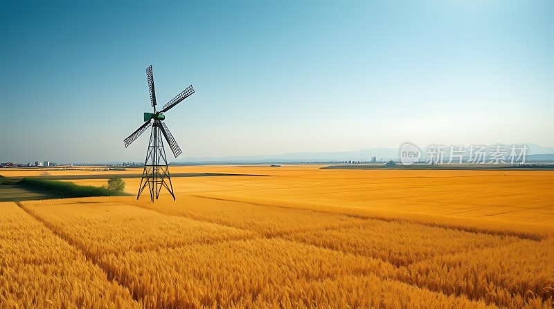 金色麦田中的风车