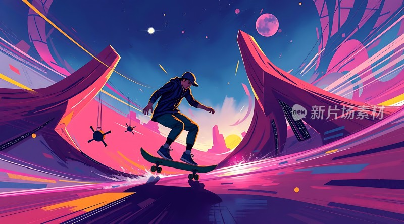 滑板少年星际滑行