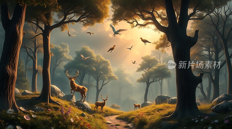 晨曦森林鹿影翩翩