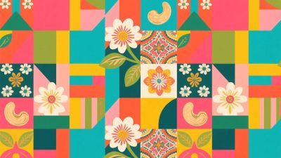 多彩几何花卉插画 多彩几何花卉插画