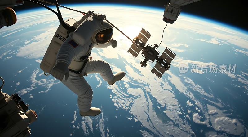 太空漫步宇航员与地球共舞