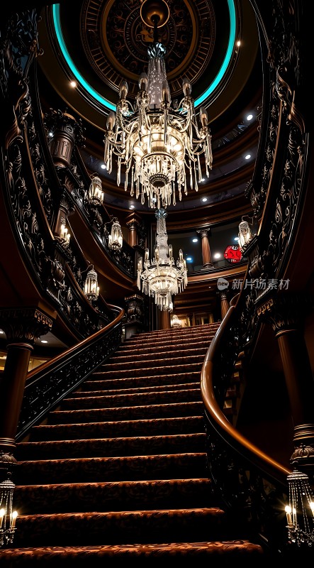 华丽楼梯与璀璨吊灯