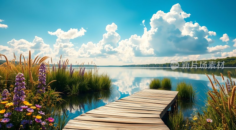 湖畔花语木栈道旁的自然美景