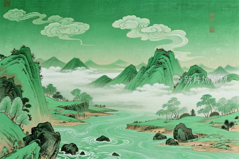 传统山水国画风景