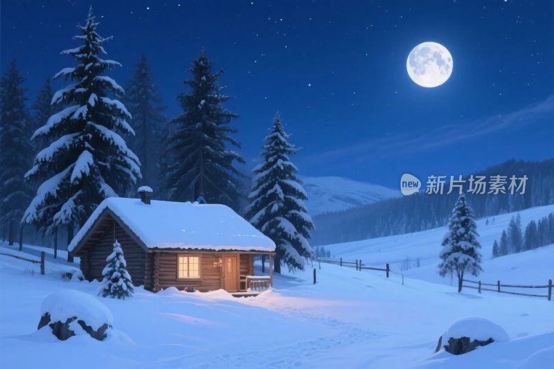 雪夜乡村小屋