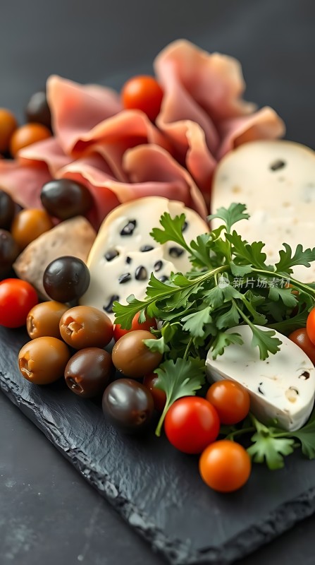 美味拼盘火腿、奶酪与新鲜蔬菜