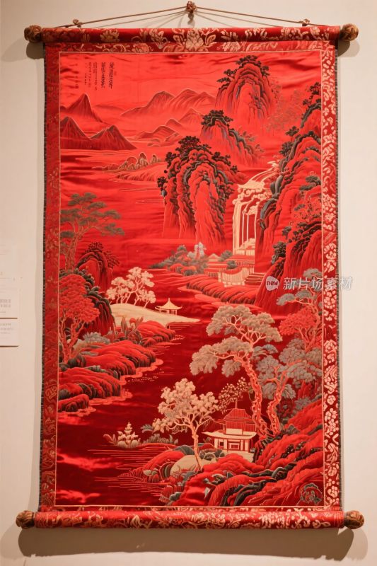 红色山水艺术挂毯