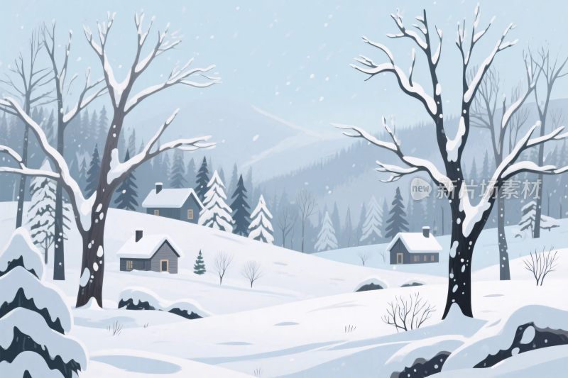 冬日雪景插画