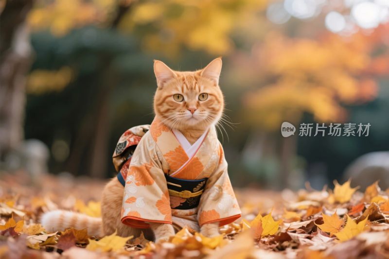橘猫穿和服秋景