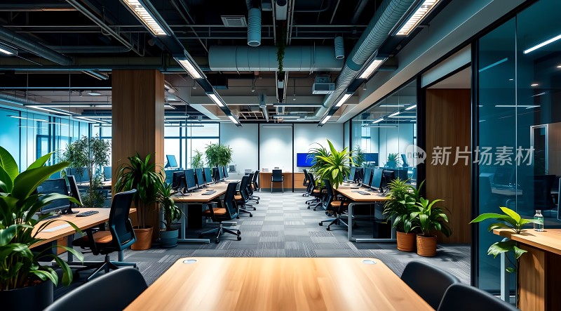 现代办公空间绿意盎然的工作环境