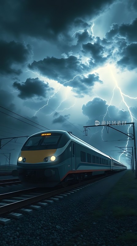 闪电下的疾驰列车