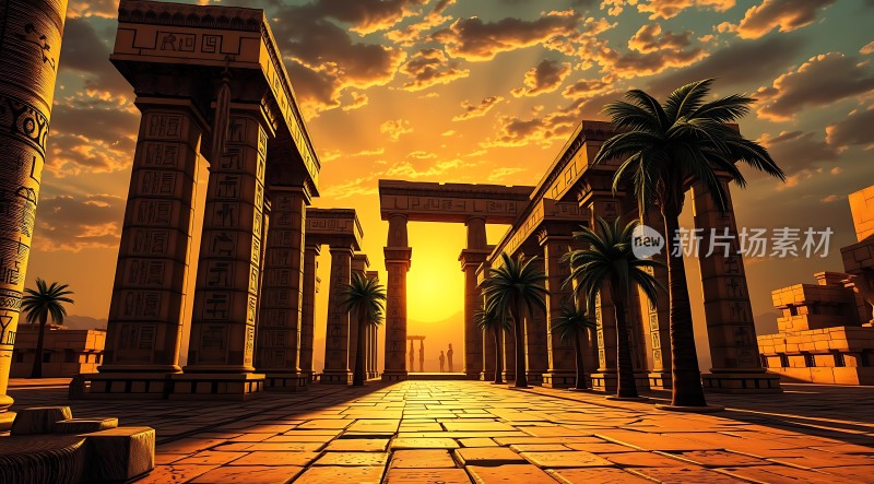 古埃及日落下的辉煌遗迹