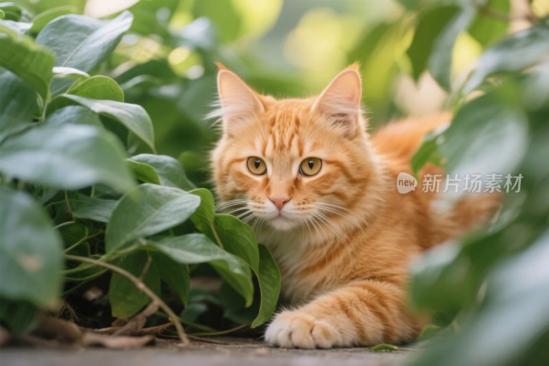 橘猫于绿叶间