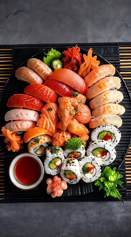 日式寿司拼盘色彩丰富美味诱人