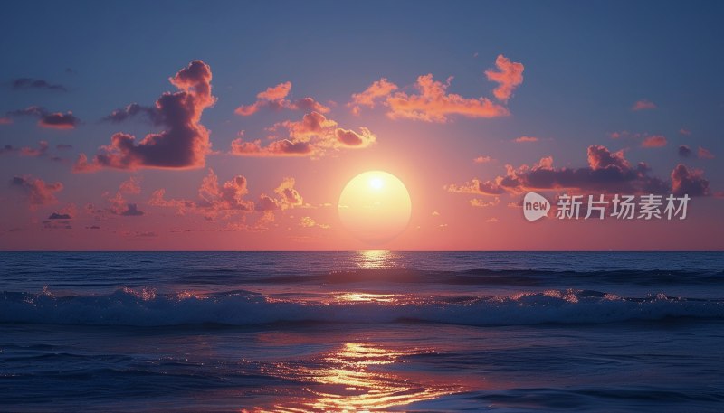 日落海光映岛屿