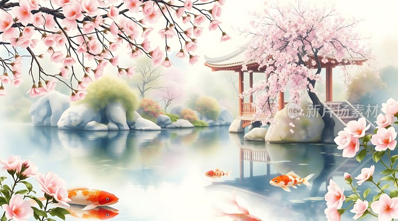 春意盎然湖畔美景