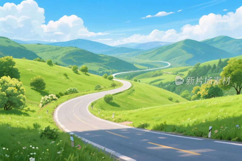 风景插画山水田园