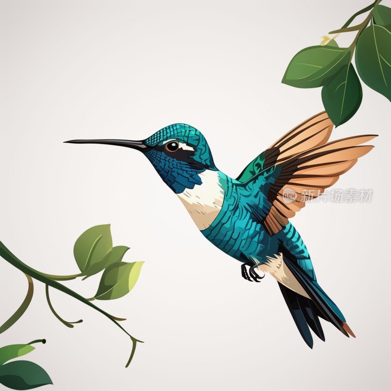 卡通蜂鸟白色背景