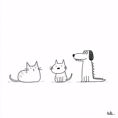 猫和狗的可爱插画