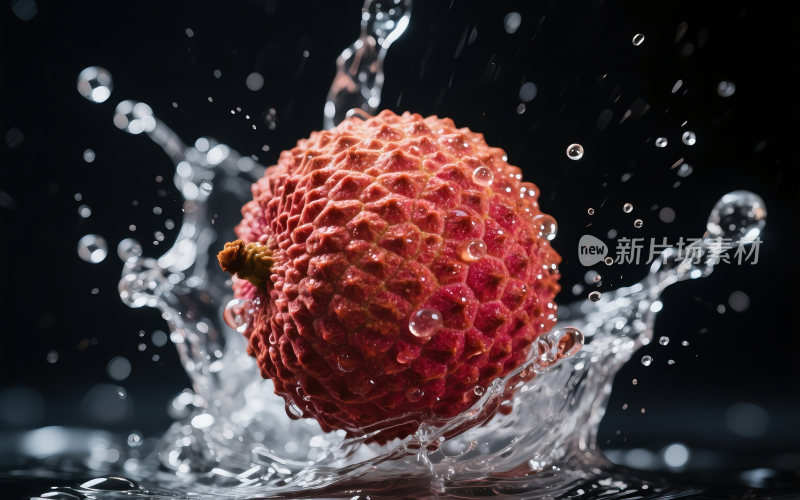 新鲜荔枝掉入水里