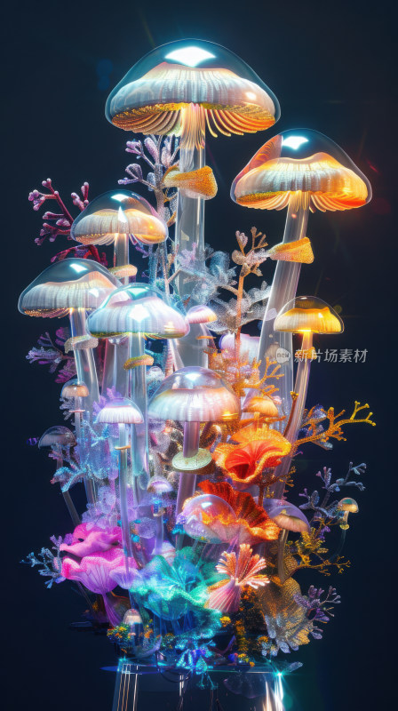 3D渲染科幻蘑菇背景