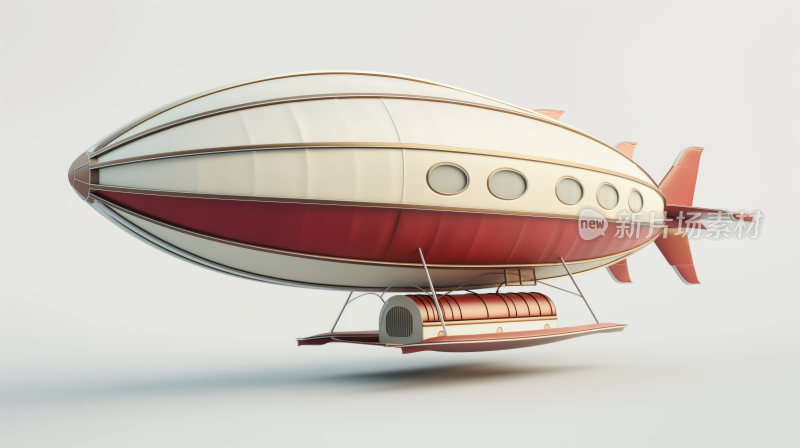 3d卡通风格的红色飞艇立体图标元素