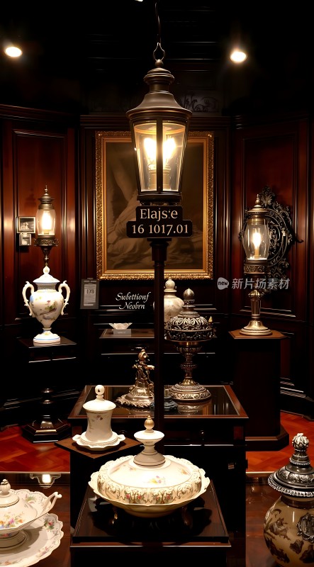 古董瓷器与精美灯具的艺术展示