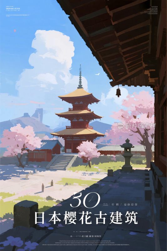 日本樱花古建筑风景图
