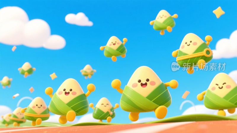 卡通Q版 传统节日端午节 粽子龙舟比赛