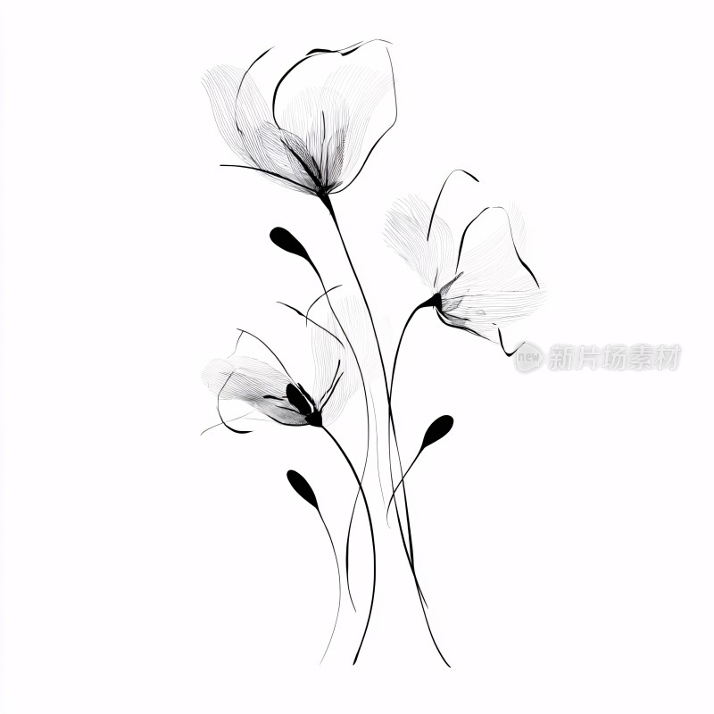 黑白手绘风格花朵插画