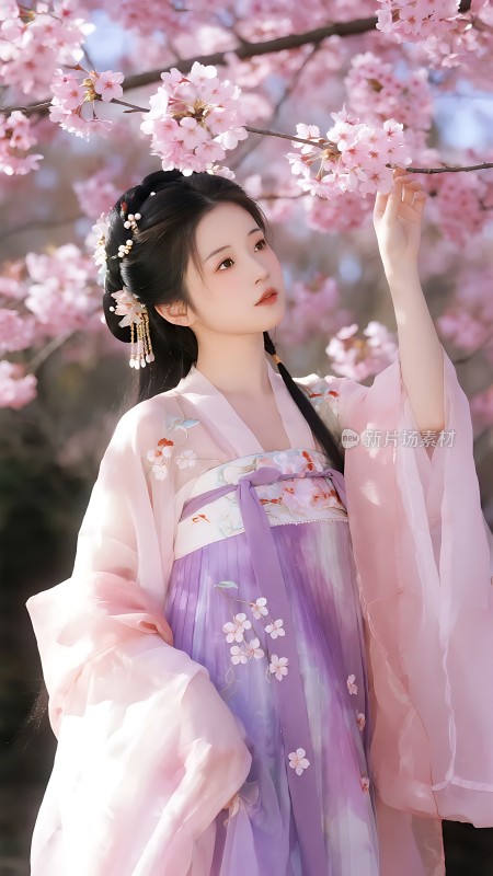 樱花下的汉服佳人