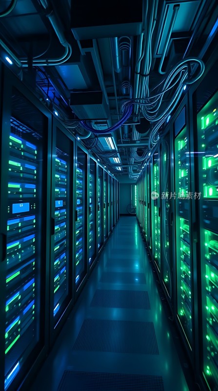 服务器机房内部灯光闪烁的数据中心