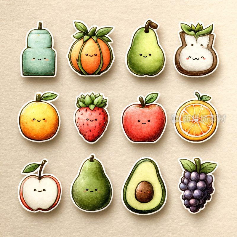 可爱卡通水果贴纸插画