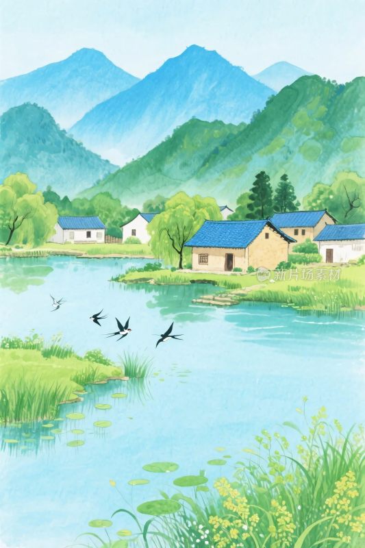 山水田园风景插画