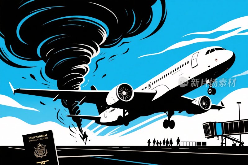 飞机场龙卷风危机插画