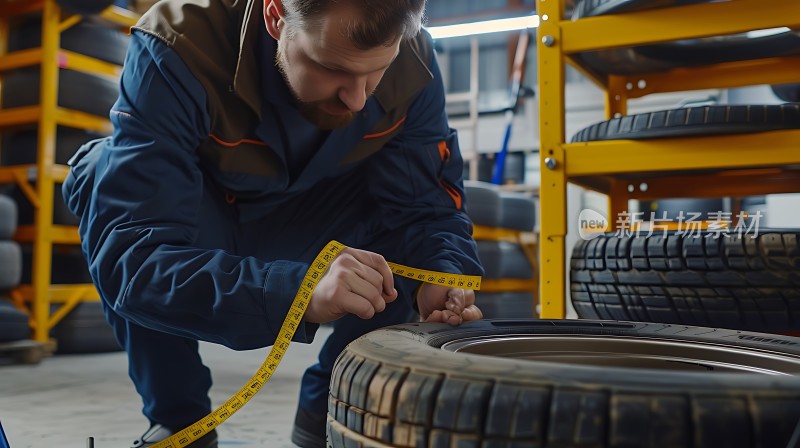 测量轮胎尺寸的专业人士