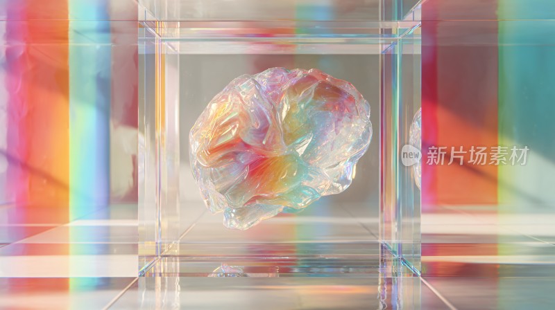 透明立方体中的多彩大脑