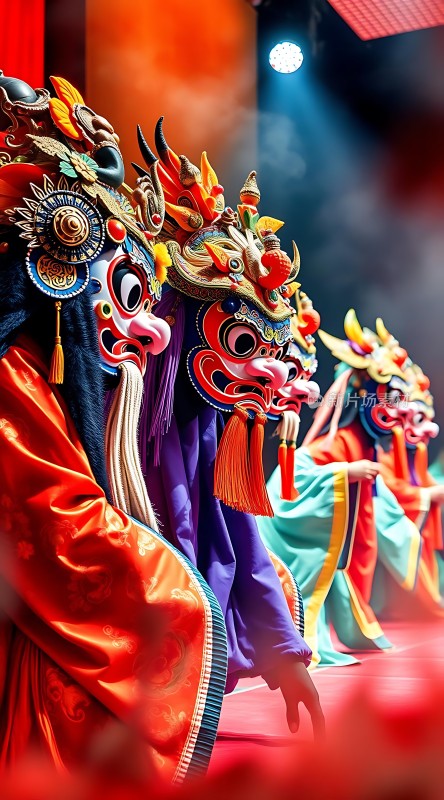 面具舞者色彩斑斓表演精彩绝伦
