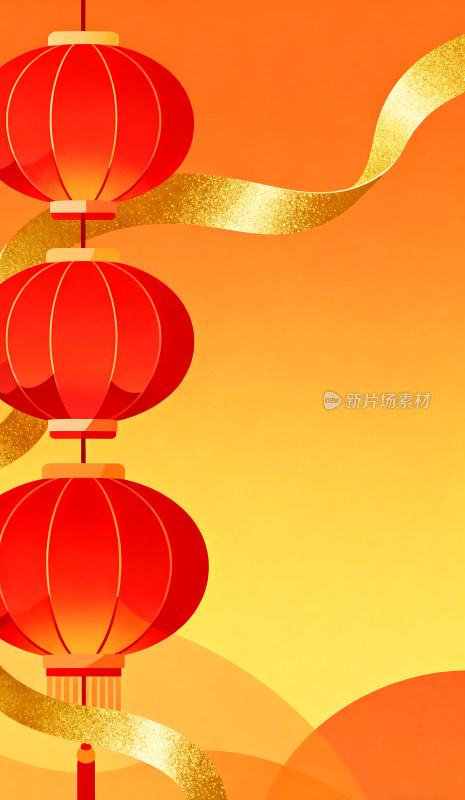 扁平风格春节过年红灯笼插画背景壁纸