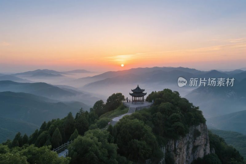 山水古亭黄昏景