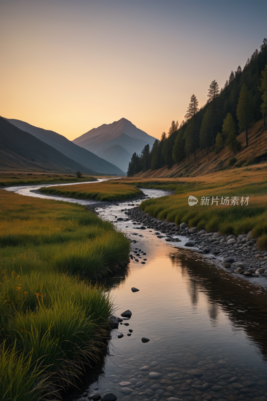 一条河流穿过草地的地图高清风景图片