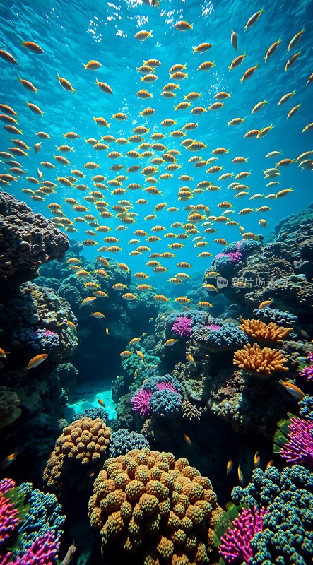 海底世界鱼群与珊瑚共舞