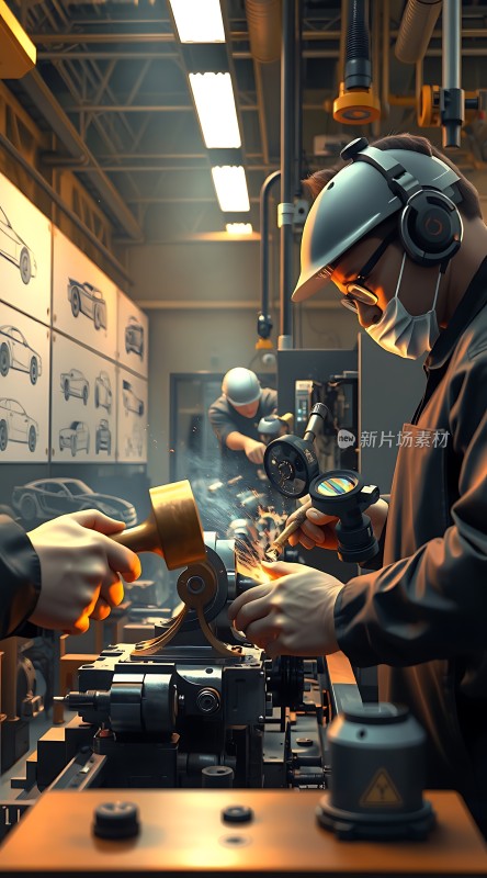 工业生产现场工人操作机器