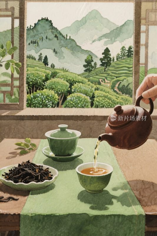 茶艺静谧山水图