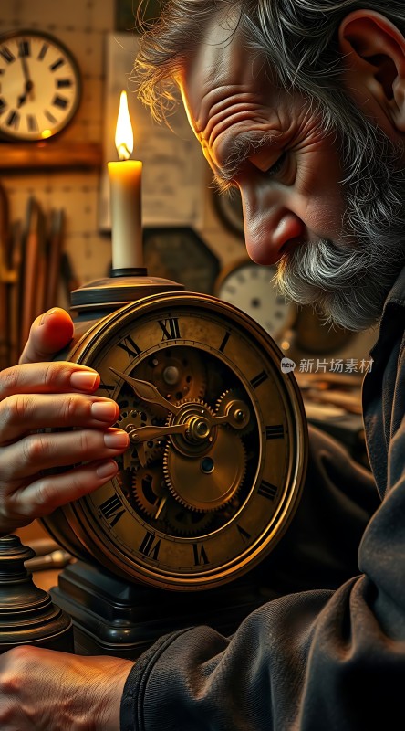 钟表匠人专注调整古董时钟