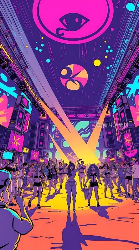霓虹灯光下的派对狂欢夜